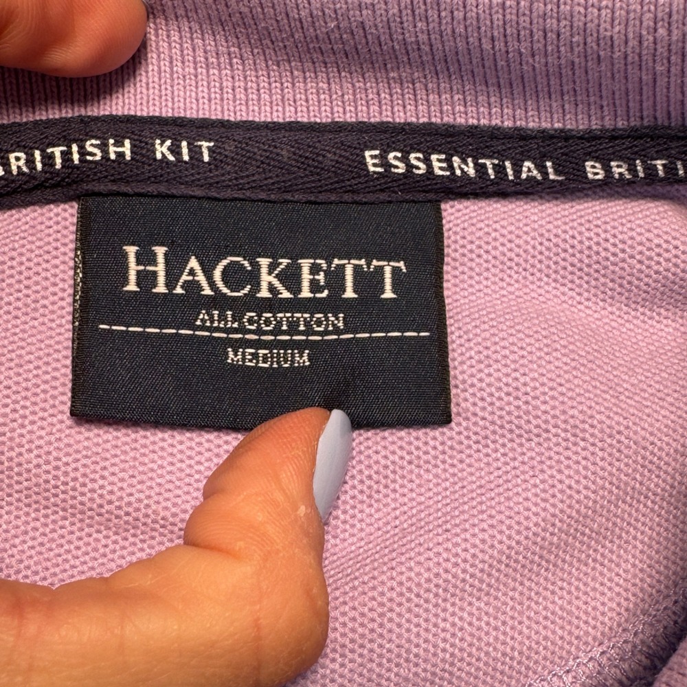 Hackett London Polo Shirt Number 3 Mens Medium Lavender Purple Cotton Pique - Picture 3 of 9